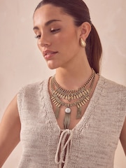 Burnished Gold Statement Layered Boho Necklace - Image 1 of 6