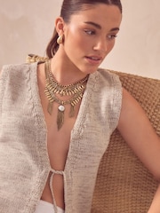 Burnished Gold Statement Layered Boho Necklace - Image 2 of 6