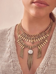 Burnished Gold Statement Layered Boho Necklace - Image 3 of 6
