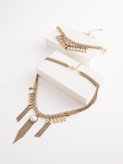 Burnished Gold Statement Layered Boho Necklace - Image 4 of 6