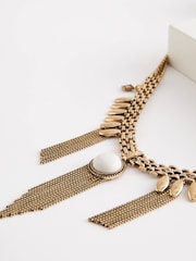 Burnished Gold Statement Layered Boho Necklace - Image 5 of 6