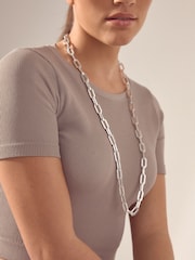 Silver Tone Long Chain Link Necklace - Image 3 of 5