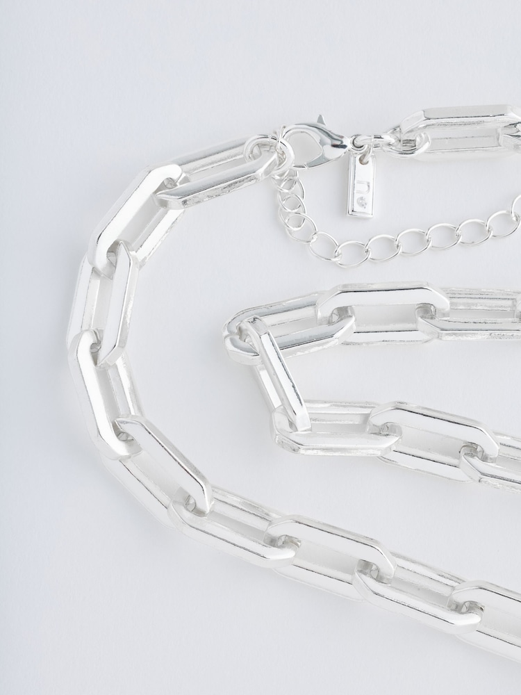 Silver Tone Long Chain Link Necklace - Image 5 of 5