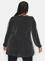 Yours Curve Black Pleated Front Balloon Sleeve Top - Image 2 of 4