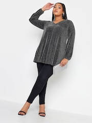 Yours Curve Black Pleated Front Balloon Sleeve Top - Image 3 of 4