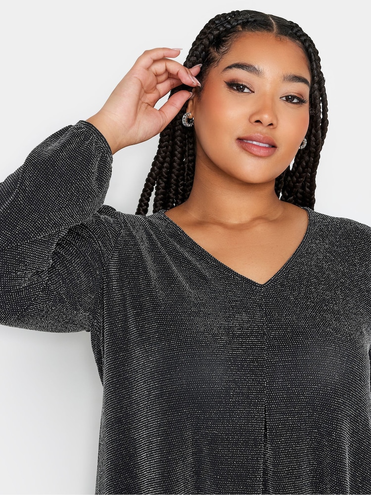 Yours Curve Black Pleated Front Balloon Sleeve Top - Image 4 of 4