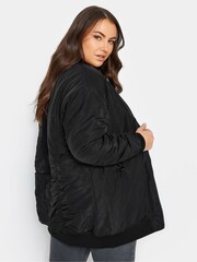 Yours Curve Black Longline Padded Bomber Jacket - Image 2 of 4