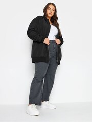 Yours Curve Black Longline Padded Bomber Jacket - Image 3 of 4