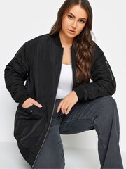 Yours Curve Black Longline Padded Bomber Jacket - Image 4 of 4