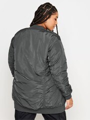 Yours Curve Grey Longline Padded Bomber Jacket - Image 2 of 4