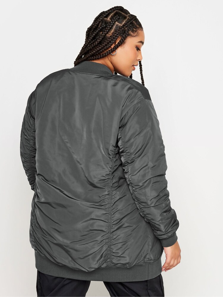 Yours Curve Grey Longline Padded Bomber Jacket - Image 2 of 4
