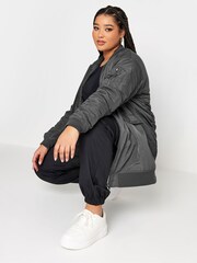 Yours Curve Grey Longline Padded Bomber Jacket - Image 3 of 4