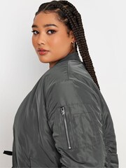 Yours Curve Grey Longline Padded Bomber Jacket - Image 4 of 4