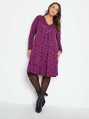 Yours Curve Black Pleated Front Dress - Image 1 of 4
