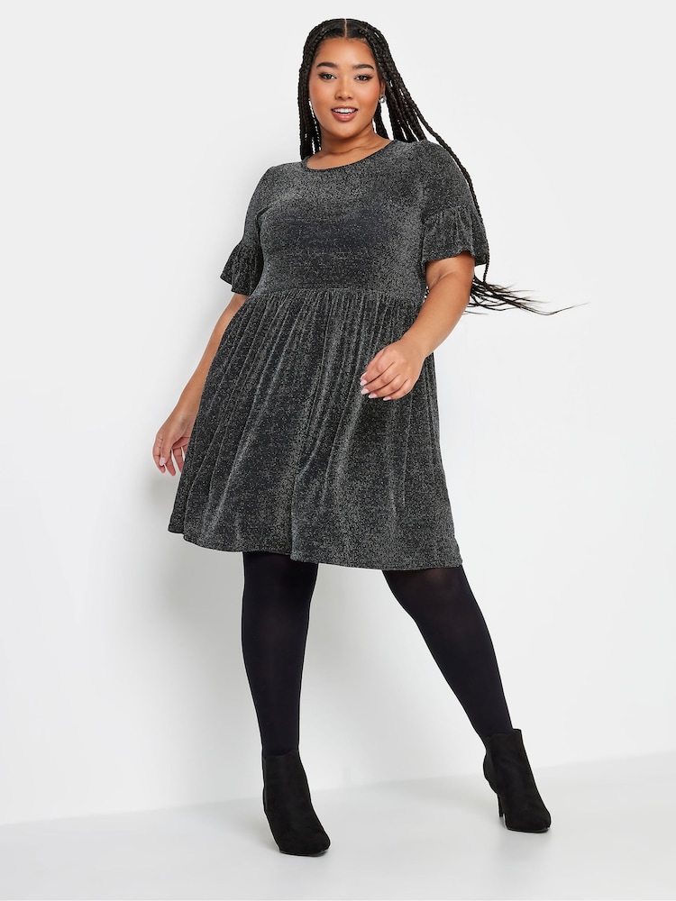 Yours Curve Black Peplum Frill Tunic - Image 1 of 4