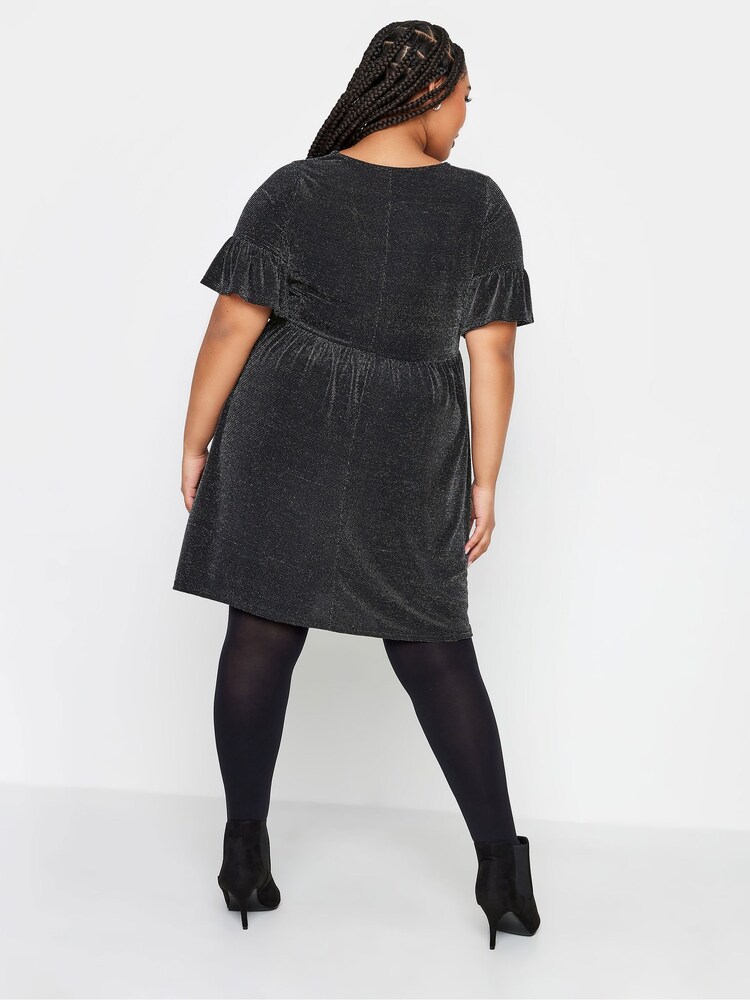 Yours Curve Black Peplum Frill Tunic - Image 2 of 4