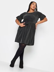 Yours Curve Black Peplum Frill Tunic - Image 3 of 4