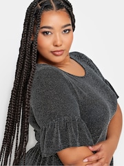 Yours Curve Black Peplum Frill Tunic - Image 4 of 4