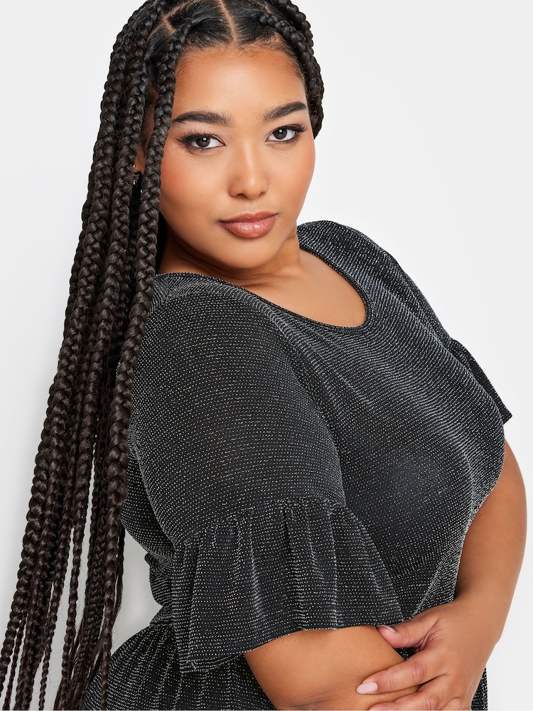 Yours Curve Black Peplum Frill Tunic - Image 4 of 4