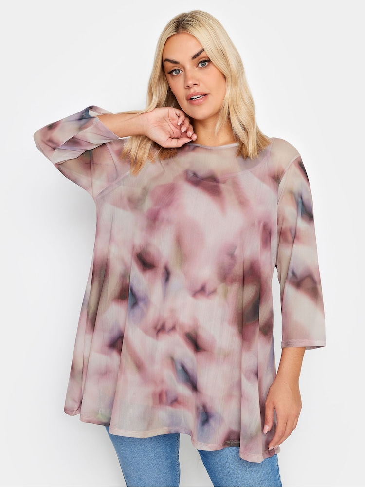 Yours Curve Pink Double Layered Mesh Top - Image 1 of 4