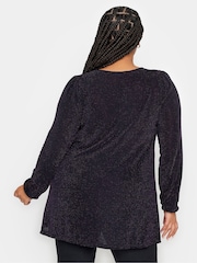 Yours Curve Purple Pleated Front Balloon Sleeve Top - Image 2 of 4