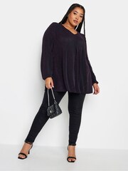 Yours Curve Purple Pleated Front Balloon Sleeve Top - Image 3 of 4