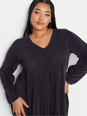 Yours Curve Purple Pleated Front Balloon Sleeve Top - Image 4 of 4