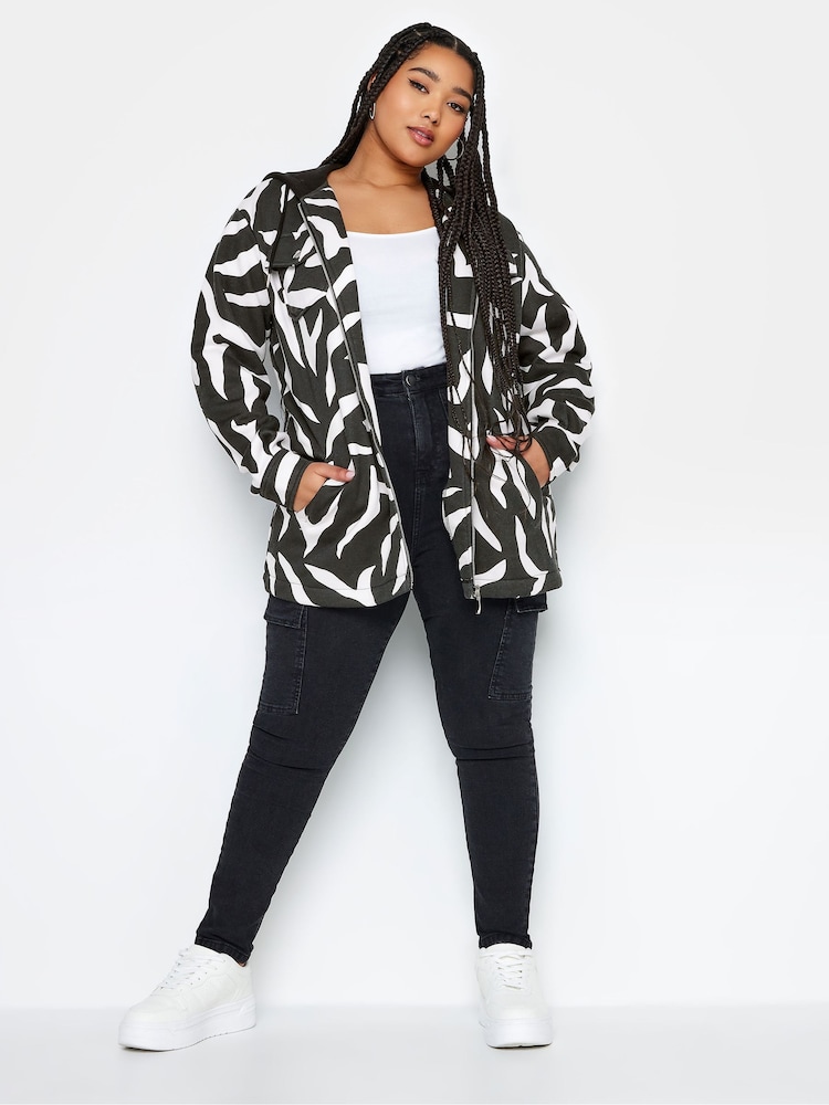 Yours Curve Black Yours Curve Zebra Print Hoodie - Image 2 of 4
