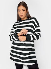 Yours Curve Black Oversize Long Sleeve Throw On Stripe Tunic - Image 1 of 4