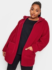 Yours Curve Red Teddy Hooded Jacket - Image 1 of 4