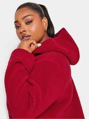 Yours Curve Red Teddy Hooded Jacket - Image 4 of 4