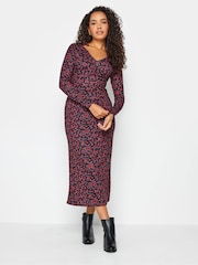 M&Co Red Gathered V-Neck Midi Dress - Image 1 of 1