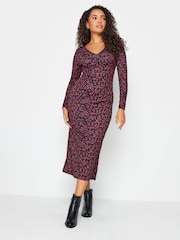 M&Co Red Gathered V-Neck Midi Dress - Image 2 of 4