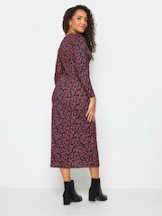 M&Co Red Gathered V-Neck Midi Dress - Image 3 of 4