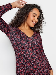M&Co Red Gathered V-Neck Midi Dress - Image 4 of 4