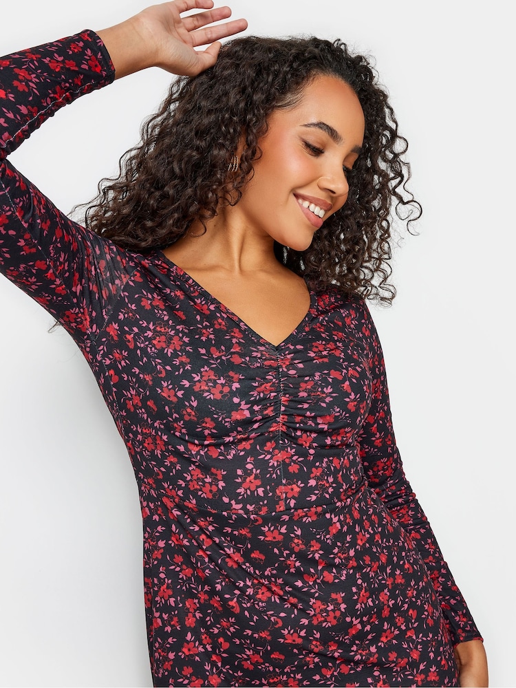 M&Co Red Gathered V-Neck Midi Dress - Image 4 of 4