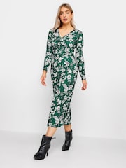M&Co Green Gathered V-Neck Midi Dress - Image 1 of 1