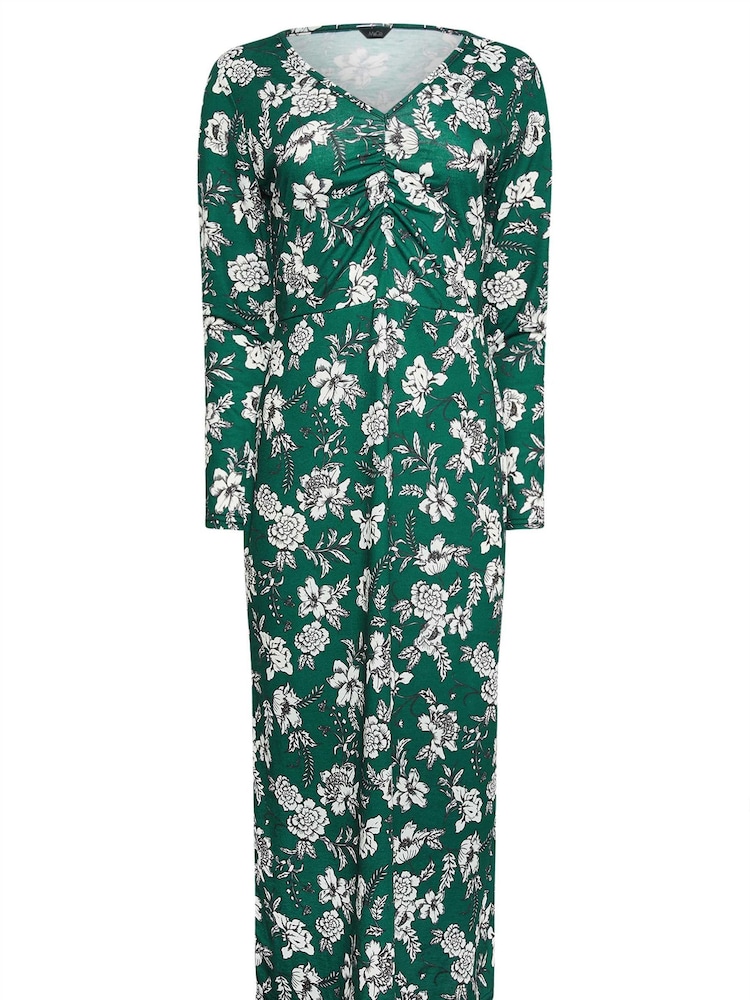 M&Co Green Gathered V-Neck Midi Dress - Image 5 of 5