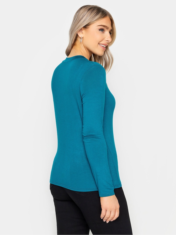 M&Co Blue Twist Neck Keyhole Long Sleeve Top - Image 2 of 4