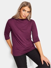 M&Co Purple 3/4 Length Sleeve Pleated Neck Top - Image 1 of 4