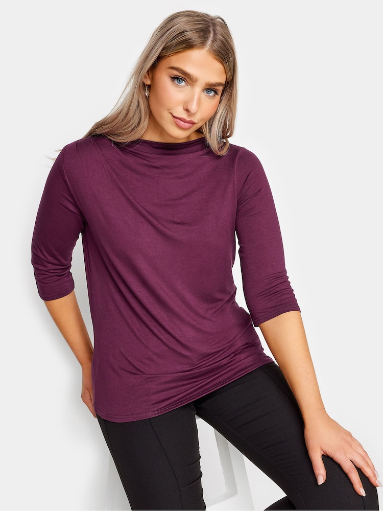 M&Co Purple 3/4 Length Sleeve Pleated Neck Top - Image 1 of 4
