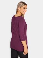 M&Co Purple 3/4 Length Sleeve Pleated Neck Top - Image 3 of 4
