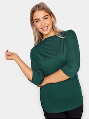 Зеленый - M&Co 3/4 Length Sleeve Pleated Neck Top - Image 1 of 4