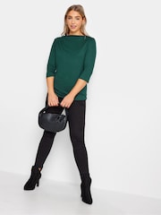 Зеленый - M&Co 3/4 Length Sleeve Pleated Neck Top - Image 2 of 4