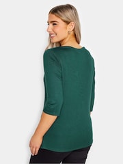 Зеленый - M&Co 3/4 Length Sleeve Pleated Neck Top - Image 3 of 4