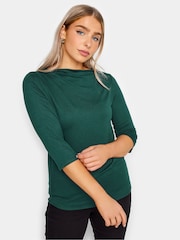 Зеленый - M&Co 3/4 Length Sleeve Pleated Neck Top - Image 4 of 4