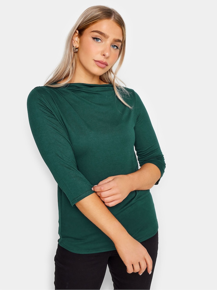 Зеленый - M&Co 3/4 Length Sleeve Pleated Neck Top - Image 4 of 4