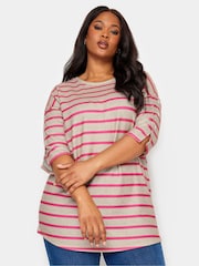 Yours Curve Natural Soft Touch Striped Snap Button Sleeve Jumper - Image 1 of 4
