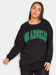 Yours Curve Black Embroidered Slogan Sweatshirt - Image 1 of 4