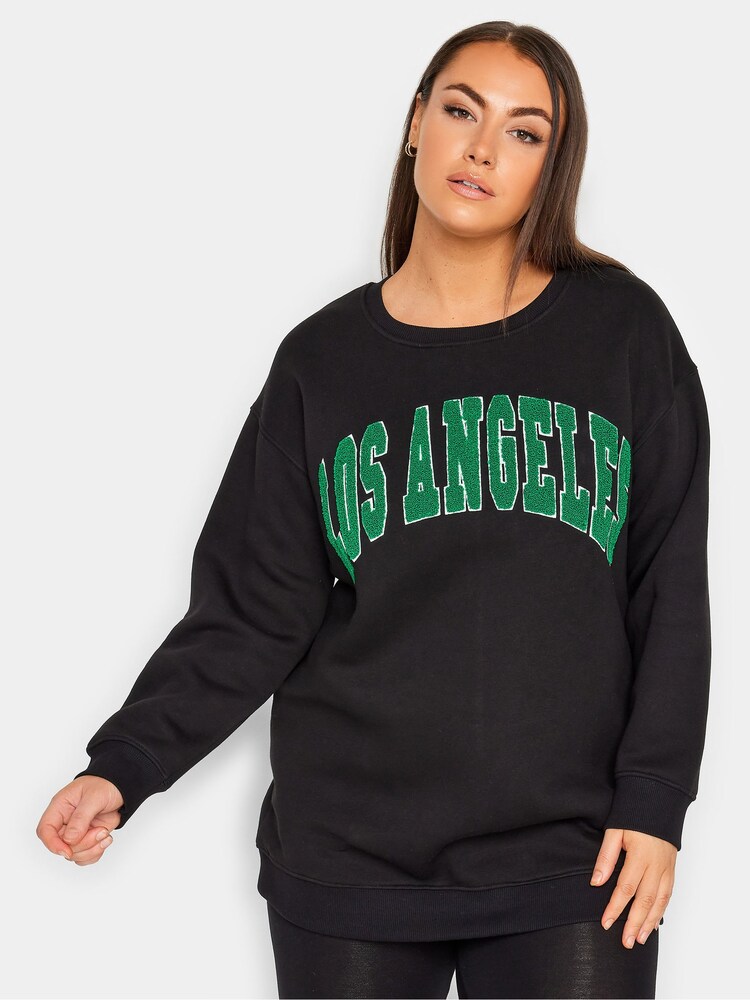 Yours Curve Black Embroidered Slogan Sweatshirt - Image 1 of 4